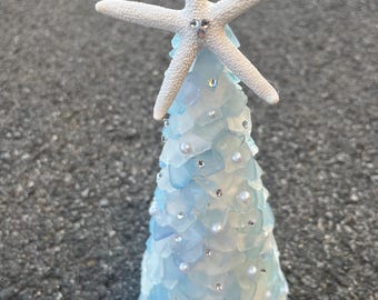 Seeglas-Weihnachtsbaum, Küstenurlaubsdekor mit Muschel-Stern