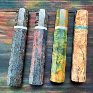 Japanese Wa Knife Handle Curly Birch Stabilized Wood