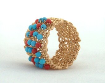 FATE, Ring, gold filled, turquoise, corals