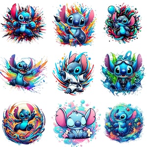 Stitch Splash and Watercolor Clipart,  Stitch Png Bundle, Stitch Clipart, Stitch Bundle, Lilo and Stitch Png, Cricut Png, Silhouette