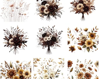 Vintage Floral PNG Clipart Bundle | Boho Flower Illustrations | Rustic Bouquet Designs | Watercolor Floral Graphics for Crafts