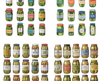 Vintage Pickle Jar PNG, Retro Canned Food Clipart, Hand-Drawn Pickle Png, Aesthetic Pickled Cucumber Art, Old-Fashioned Mason Jar Sticker