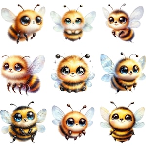 Kawaii Bee PNG Design Bundle - Cute and Adorable Bee Illustrations for Crafts, Stickers, and Digital Art