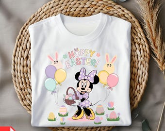Minnie Easter PNG, Cute Minnie Mouse Easter Basket, Pastel Easter Shirt Design, Bunny Balloons Spring Holiday Sublimation, Easter Egg Hunt