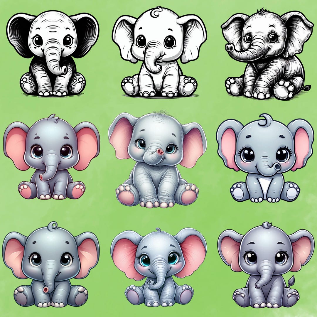 Adorable Baby Elephant PNG Clipart Bundle | Cute Elephant Illustrations ...