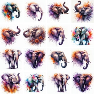 Watercolor Elephant PNG Designs | Vibrant Splash Art Elephant PNG | Wildlife Elephant Sublimation for T-Shirts & Crafts