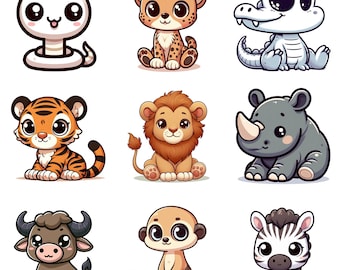 Paquete de imágenes prediseñadas de animales de granja, siluetas de animales de granja adorables, león, tigre, cebra, rinoceronte, serpiente, lindos animales de granja, archivos para Cricut, descarga digital