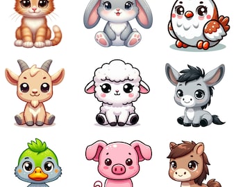 Paquete de imágenes prediseñadas de animales de granja, siluetas de pollo, vaca, burro, oveja, caballo, cerdo, lindos animales de granja, archivos para Cricut, descarga digital