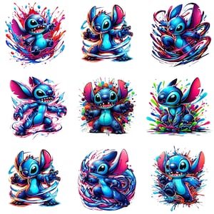 Stitch Splash and Watercolor Clipart,  Stitch Png Bundle, Stitch Clipart, Stitch Bundle, Lilo and Stitch Png, Cricut Png, Silhouette