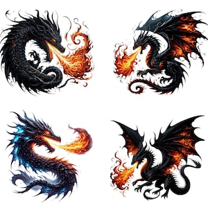 Fire Breathing Dragon PNG Bundle | Fantasy Dragon Illustrations | Mythical Creature PNG | High-Quality Graphics for Crafts