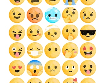 Aquarell Emoji PNG Bundle, süße Hand gezeichnete Emoticon Clipart, digitale Aufkleber Set, Ausdruck Gesicht Sublimation, Instant Download