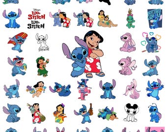 Lilo and Stitch SVG-bundel, Stitch Svg, Stitch Bundle, Stitch Clipart, Stitch Png, Lilo and Stitch Svg, silhouet svg, Stitch gelaagd