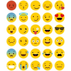 Pakiet Emoji Svg, słodkie emotikony clipart, cyfrowe naklejki z uśmiechniętą buźką, zabawne ikony ekspresji, pakiet sublimacji Emoji do druku
