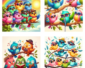 Kleurrijke vogels png-afbeeldingsset | Schattige vogelillustraties | Digitale vogelkunst voor knutselen, knutselen, scrapbooking en woondecoratie