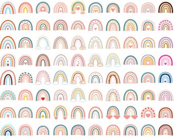 120 Boho Rainbow SVG-bundel, schattige Rainbow SVG, Boho Rainbow clipart, Rainbow SVG, handgetekende regenboog, Boho stickers, png, digitale download