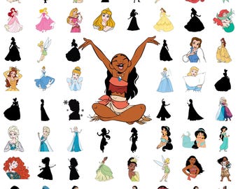 Princess SVG Bundle, Moana, Frozen, Tiana, Rapunzel, Snow White, Sleeping Beauty, Princess Clipart, Cricut Files, Instant Download