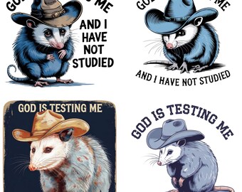 God Is Testing Me Opossum PNG, Funny Cowboy Possum PNG, Vintage Opossum Clipart, Southern Humor Sublimation, Country Redneck Possum PNG