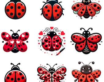 Ladybug Clipart Bundle | Cute Ladybug Illustrations | Perfect for Crafts, Stickers, and DIY Projects | PNG Digital Download Files