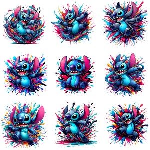 Stitch Splash and Watercolor Clipart,  Stitch Png Bundle, Stitch Clipart, Stitch Bundle, Lilo and Stitch Png, Cricut Png, Silhouette