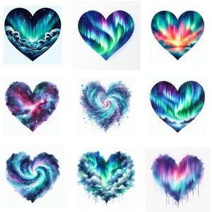 Vibrant Aurora Borealis Heart PNG Designs | Northern Lights Galaxy Heart Art | Celestial Heart PNG for Sublimation & Crafts