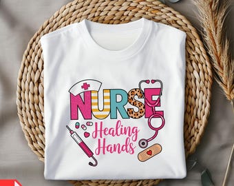 Nurse PNG, Healing Hands Nurse Shirt Design, Nursing Sublimation, Nurse Gift PNG, Stethoscope Nurse Clipart, Medical Worker PNG