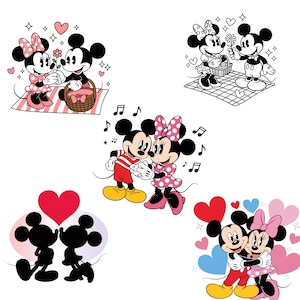 Romantisches Cartoon-Paar PNG, Vintage Liebe Maus Clipart, Süßes Paar Silhouette PNG, Valentinstag Sublimation, Retro Liebe Kunst