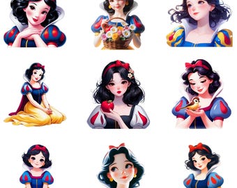 Snow White Clipart, Princess PNG, Seven Dwarves, Fairytale, Deer, Cottage, Birds, Snow White Png, Princess Snow White Watercolor Clipart