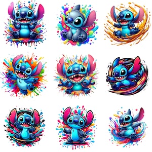 Stitch Splash and Watercolor Clipart,  Stitch Png Bundle, Stitch Clipart, Stitch Bundle, Lilo and Stitch Png, Cricut Png, Silhouette