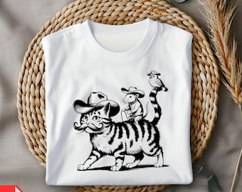 Cowboy Cat PNG, Funny Wild West Cat Clipart, Vintage Western Cat and Mouse Digital Art, Retro Cowboy Shirt Design, Rodeo Animal Sublimation