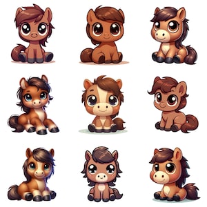 Entzückendes Pferd PNG Clipart Set | Niedliches Pony Digitale Dateien | Cartoon Pferdekunst für Handwerk, DIY und Scrapbooking