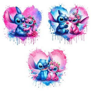 Stitch and Angel Valentines PNG, stitch and angel clipart, stitch love design, stitch png, Stitch and Angel png Bundle, Lilo Stitch png