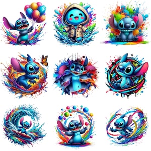 Stitch Splash and Watercolor Clipart,  Stitch Png Bundle, Stitch Clipart, Stitch Bundle, Lilo and Stitch Png, Cricut Png, Silhouette