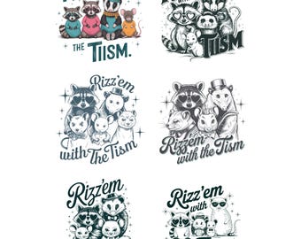 Rizz'em with the Tism PNG, Funny Raccoon Opossum PNG, Meme Animal Clipart, Quirky Rodent Sublimation, Vintage Animal Gang, Autism Humor PNG