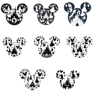 Mickey Castle Silhouette PNG, Fairy Tale Mouse Head Clipart, Magical Princess Cut Files, Fantasy Sublimation, Instant Download