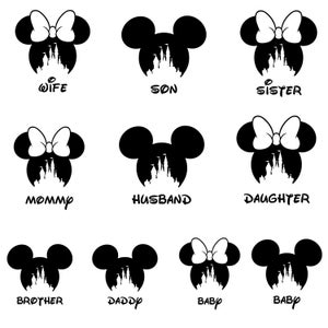 Family Names Bundle, Mickey Minnie Mouse Ears, Grandma Grandpa Sister Brother, Family Mouse SVG PNG, Cut Files for Cricut, Sublimation