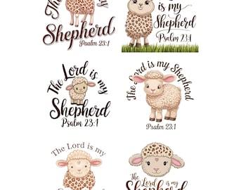 The Lord is My Shepherd PNG, Psalm 23:1 Christian Lamb Clipart, Bible Verse Digital Download for Sublimation & DIY Crafts