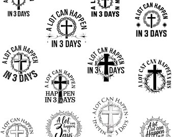 Paquete PNG de Pascua religiosa, muchas cosas pueden pasar en 3 días, descarga digital de cruz cristiana, diseño de sublimación basado en la fe