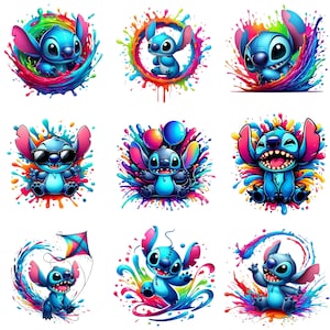 Stitch Splash and Watercolor Clipart,  Stitch Png Bundle, Stitch Clipart, Stitch Bundle, Lilo and Stitch Png, Cricut Png, Silhouette