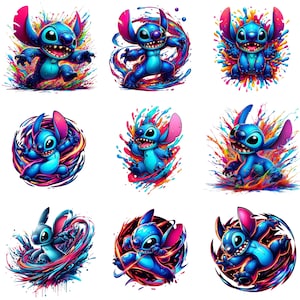 Stitch Splash and Watercolor Clipart,  Stitch Png Bundle, Stitch Clipart, Stitch Bundle, Lilo and Stitch Png, Cricut Png, Silhouette