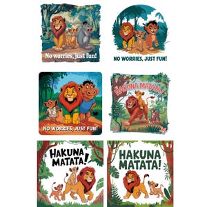 Lion King PNG Bundle, Hakuna Matata Clipart, Jungle Safari Cartoon Lion Family, Simba and Friends , Retro Sunset Savannah Animal Design
