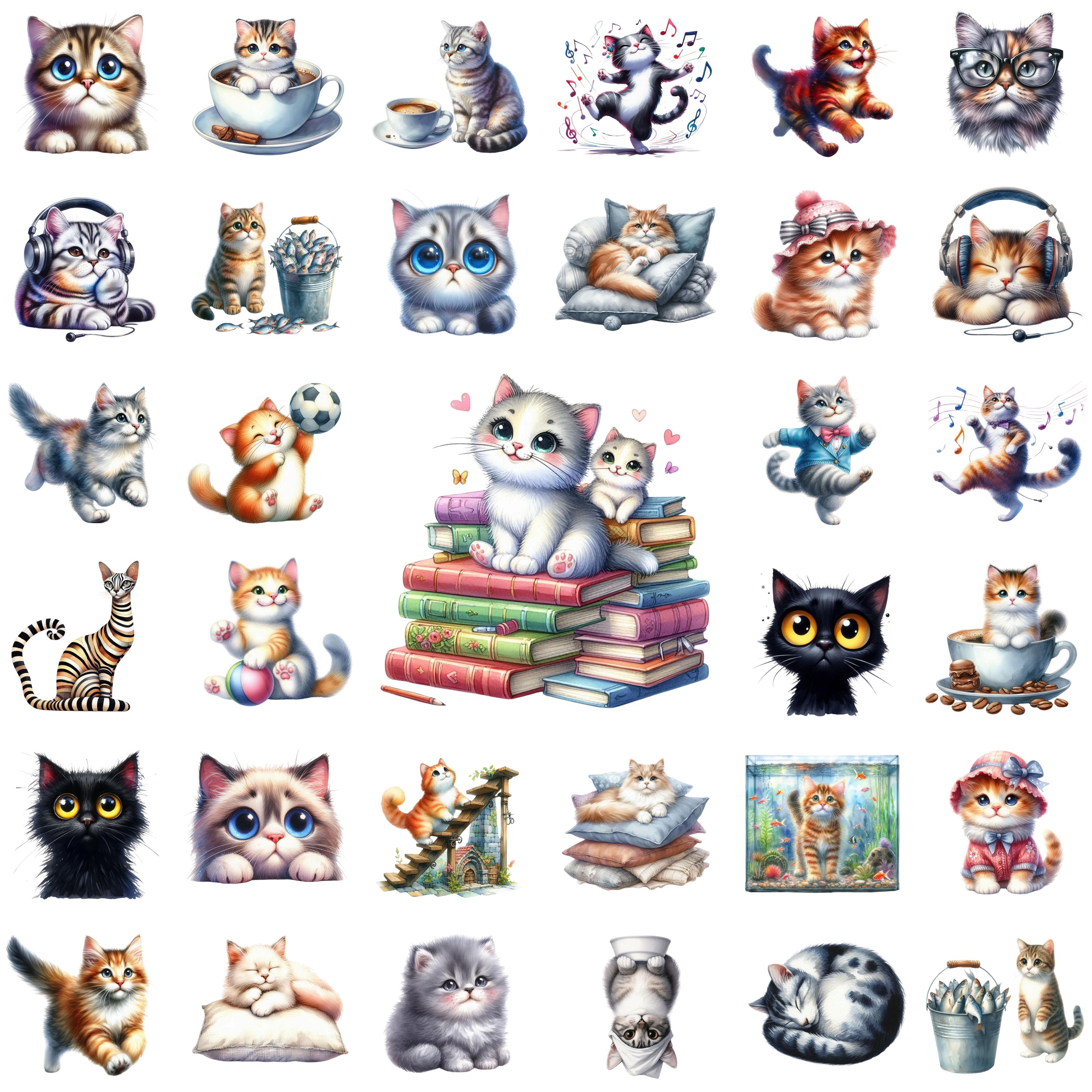 Adorable Cat Clipart Bundle | Cute Cat PNG Set | Kawaii Kitten ...