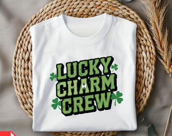 Lucky Charm Crew PNG, St. Patrick’s Day Shirt Design, Irish Clover Sublimation, Green Shamrock Digital Download, Funny Irish Tee PNG