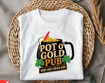 Pot O' Gold Pub PNG, St. Patrick’s Day Beer Mug Design, Irish Pub Sublimation, Lucky Shamrock Digital Download, Funny Drinking Shirt PNG