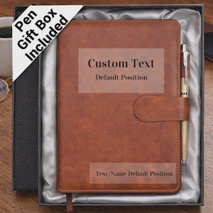 Personalized Leather Journal Gift Set: Engraved Monogram Notebook with Pen
