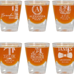 Personalized Shot Glass, Custom 2oz Groomsmen Drinking Glasses, Engraved Shot Glass Gift for Men, Wedding, Best Man, Groomsman Favors