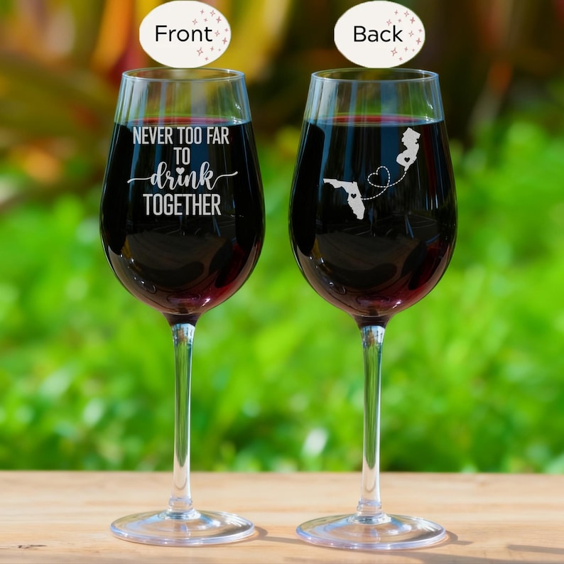 Copa de vino sin tallo personalizada con el estado de tu estado: Regalo para amigos a distancia 17oz Stemmed Wine