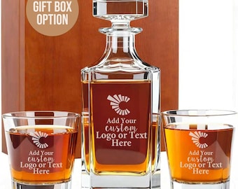 Custom Engraved Whiskey Decanter Set with Glasses, Personalized Gift