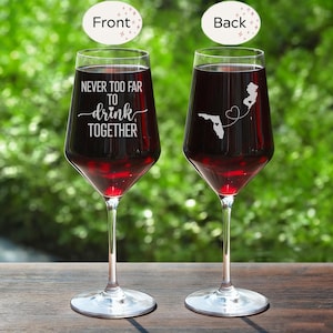 Copa de vino sin tallo personalizada con el estado de tu estado: Regalo para amigos a distancia 18oz Crystal Stemmed