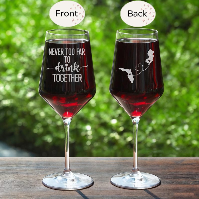 Copa de vino sin tallo personalizada con el estado de tu estado: Regalo para amigos a distancia 18oz Crystal Stemmed