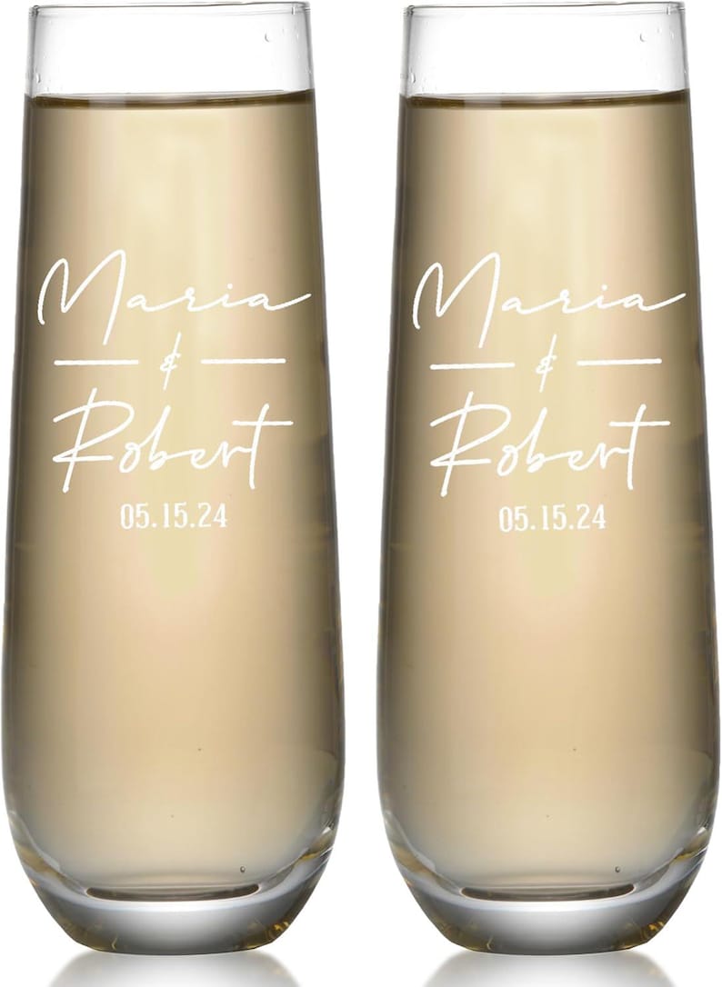 Personalized Wedding Champagne Flutes: Engraved Mr & Mrs Toasting Glasses Set of 2